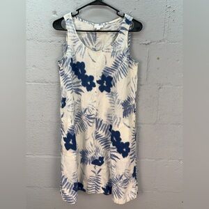 J Jill Love Linen Batik Blue Linen Sleeveless Shift Dress Size Small